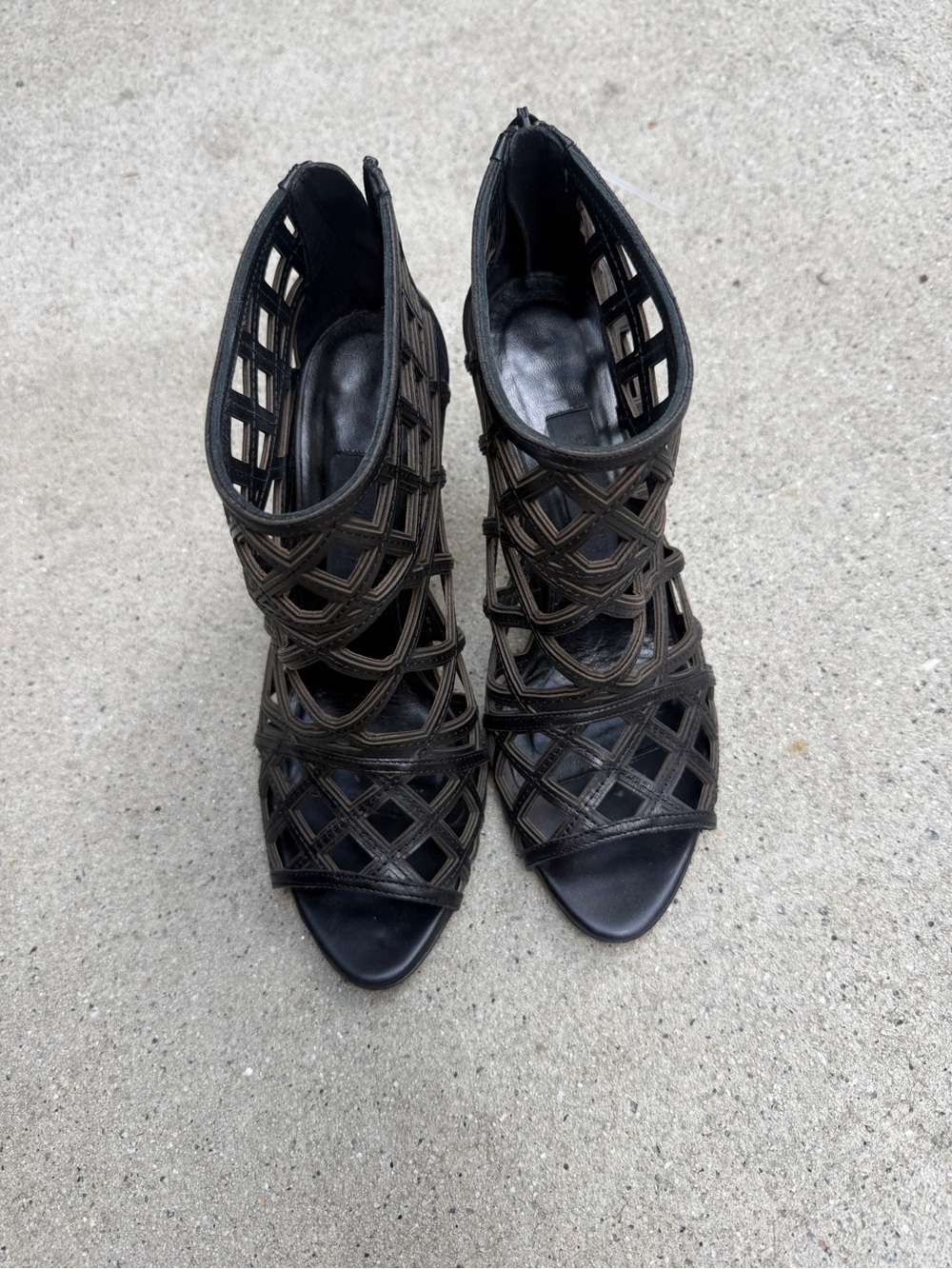 Burberry Black Lattice Cutout Peep-Toe Heels